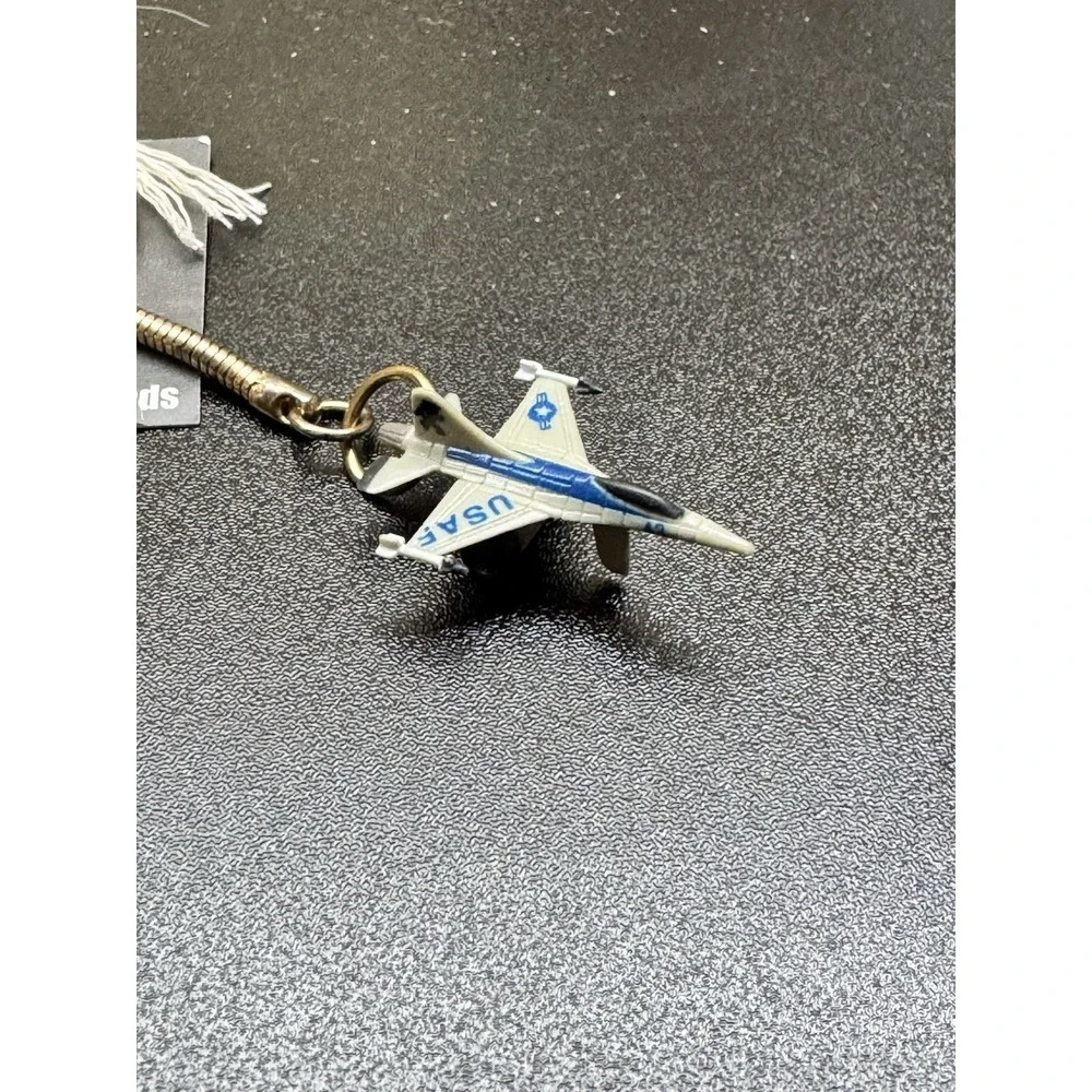 USAF Fighter Jet Airplane Keychain New Vintage Die Cast Mini Aircraft Gold Tone